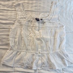 GAP White Lace-Trim Button Front Peplum Tank